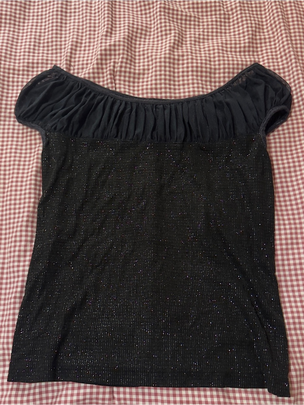 Y2K Black Off-Shoulder Sparkle Knit Top
